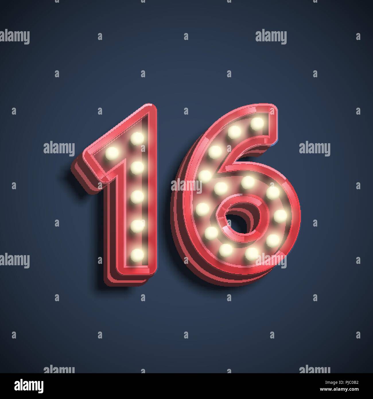 Realistic number character with lamps, vector illustration Stock Vector