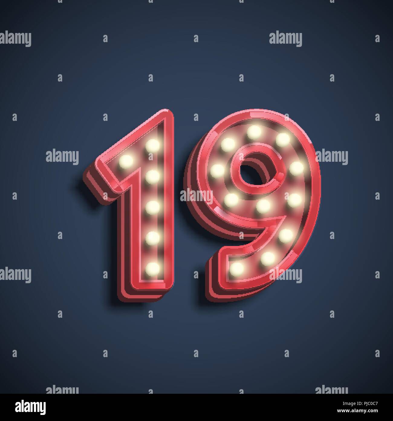 Realistic number character with lamps, vector illustration Stock Vector