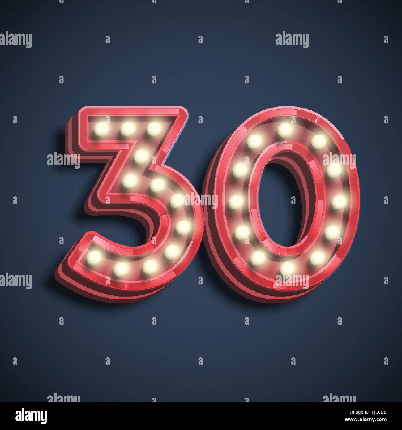 Realistic number character with lamps, vector illustration Stock Vector