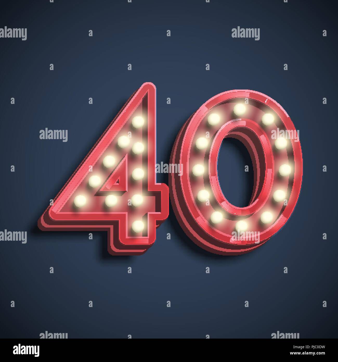 Realistic number character with lamps, vector illustration Stock Vector
