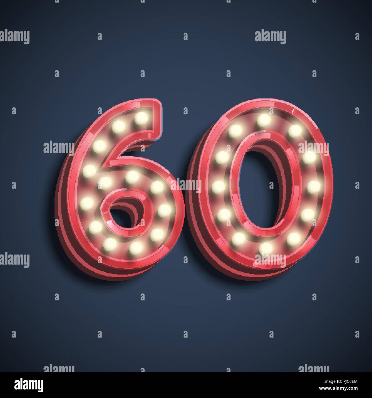 Realistic number character with lamps, vector illustration Stock Vector