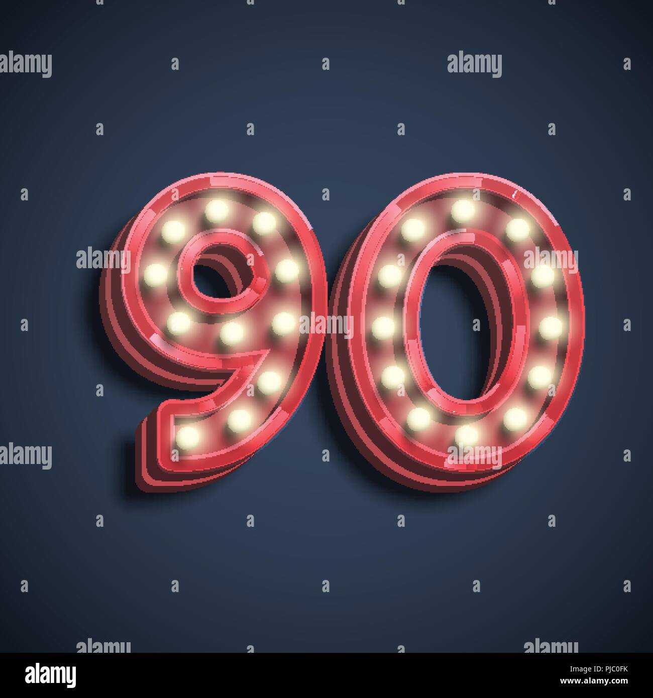 Realistic number character with lamps, vector illustration Stock Vector