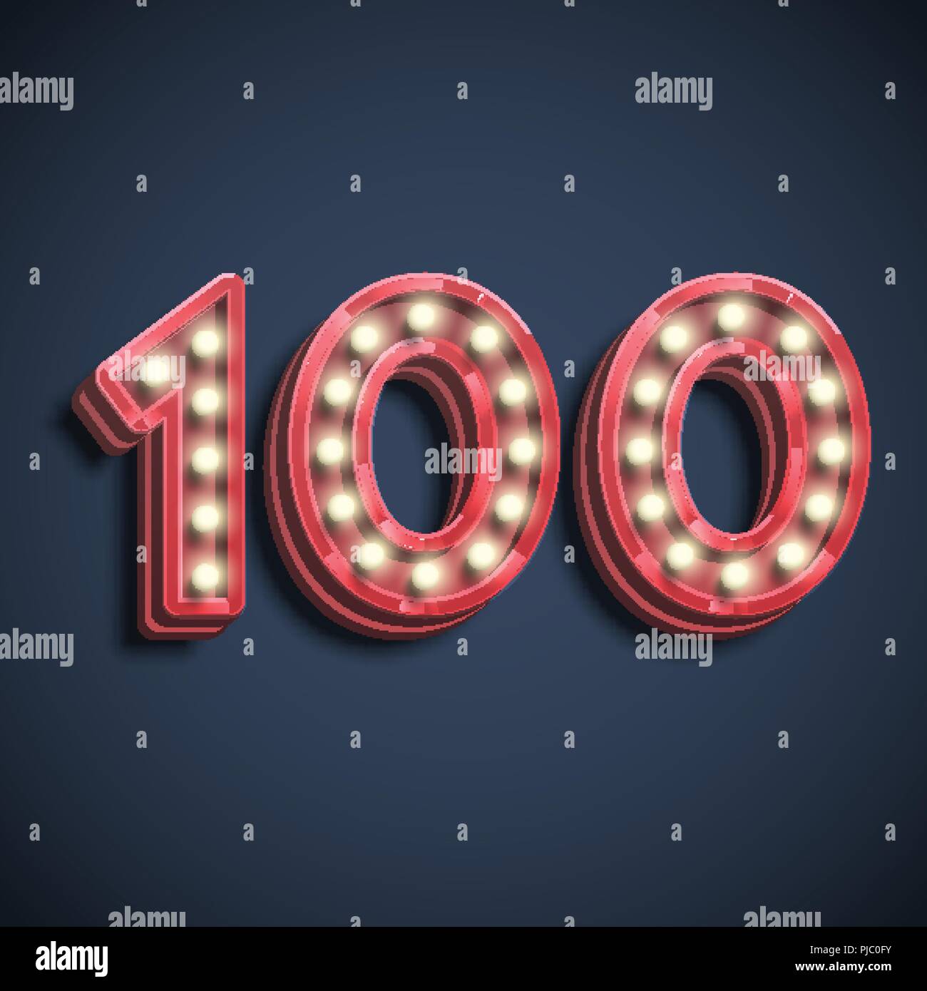 Realistic number character with lamps, vector illustration Stock Vector
