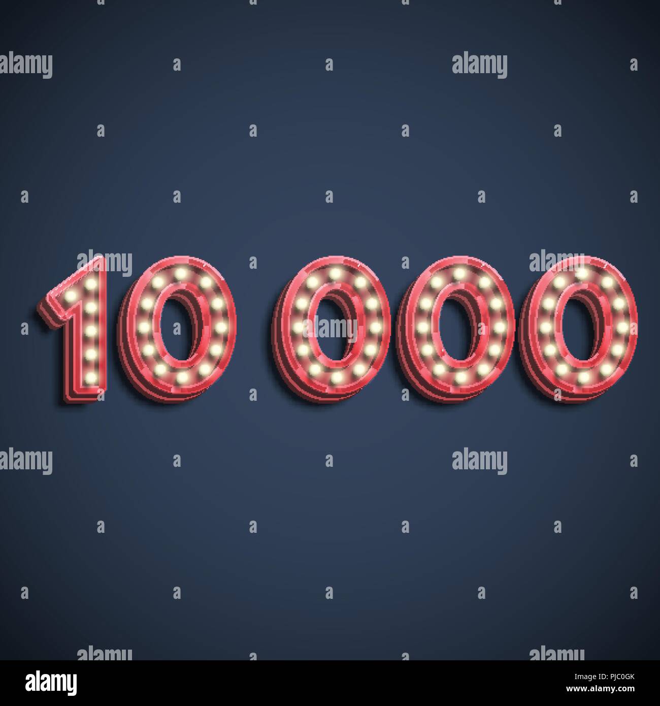 Realistic number character with lamps, vector illustration Stock Vector