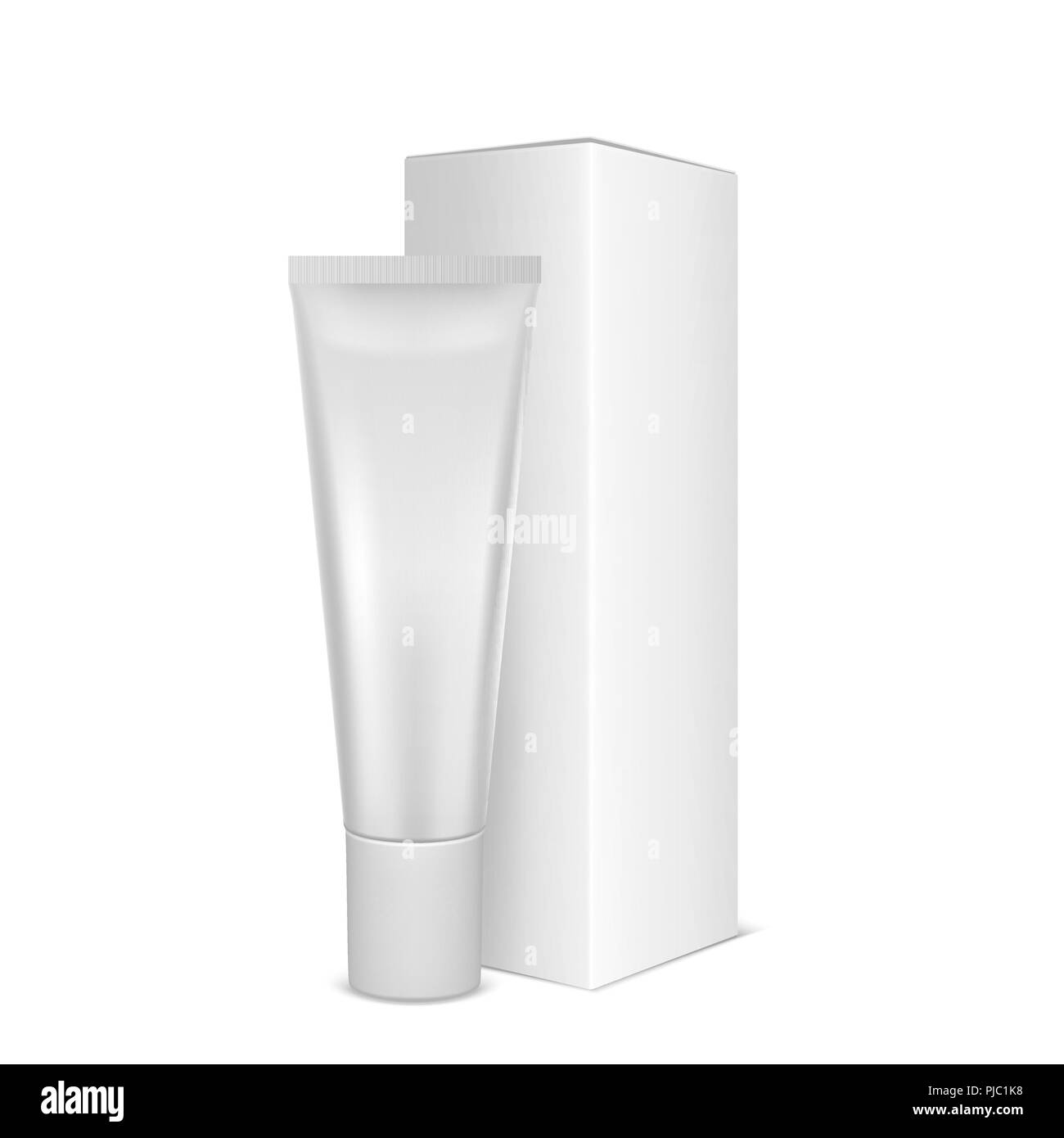 Download Vector Realistic White Blank Plastic Closed Cosmetic Tube Icon With Box Closeup Isolated On White Background Design Template For Graphics Packaging Mockup Front View Can Be Used For Cosmetic Cream Tooth Paste PSD Mockup Templates