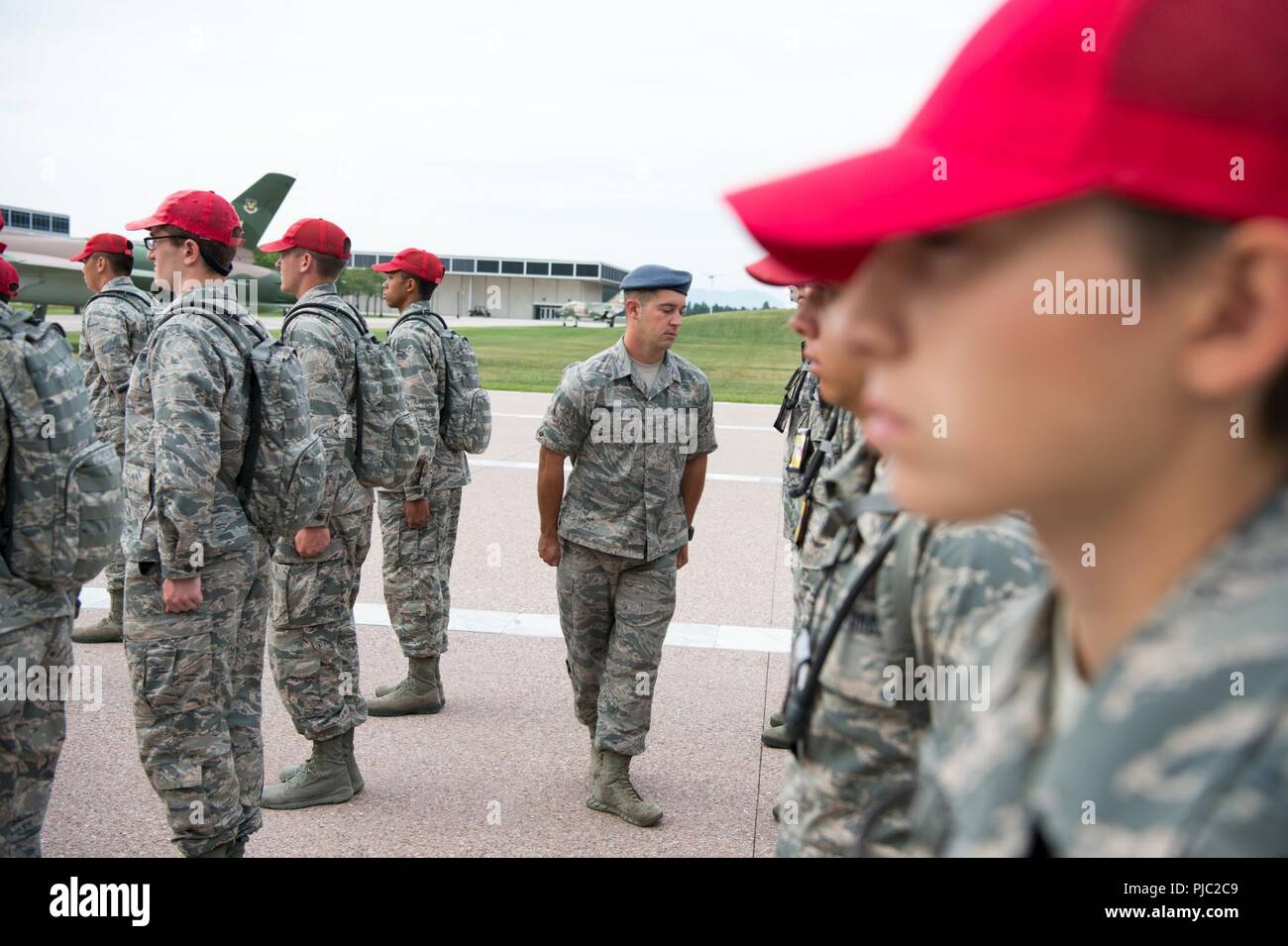 U.S. Air Force Academy -- Cadets 1st Class William Botterbusch and Liam Sax perform open ranks inspection on basic cadets, Jul. 20, here. Stock Photo