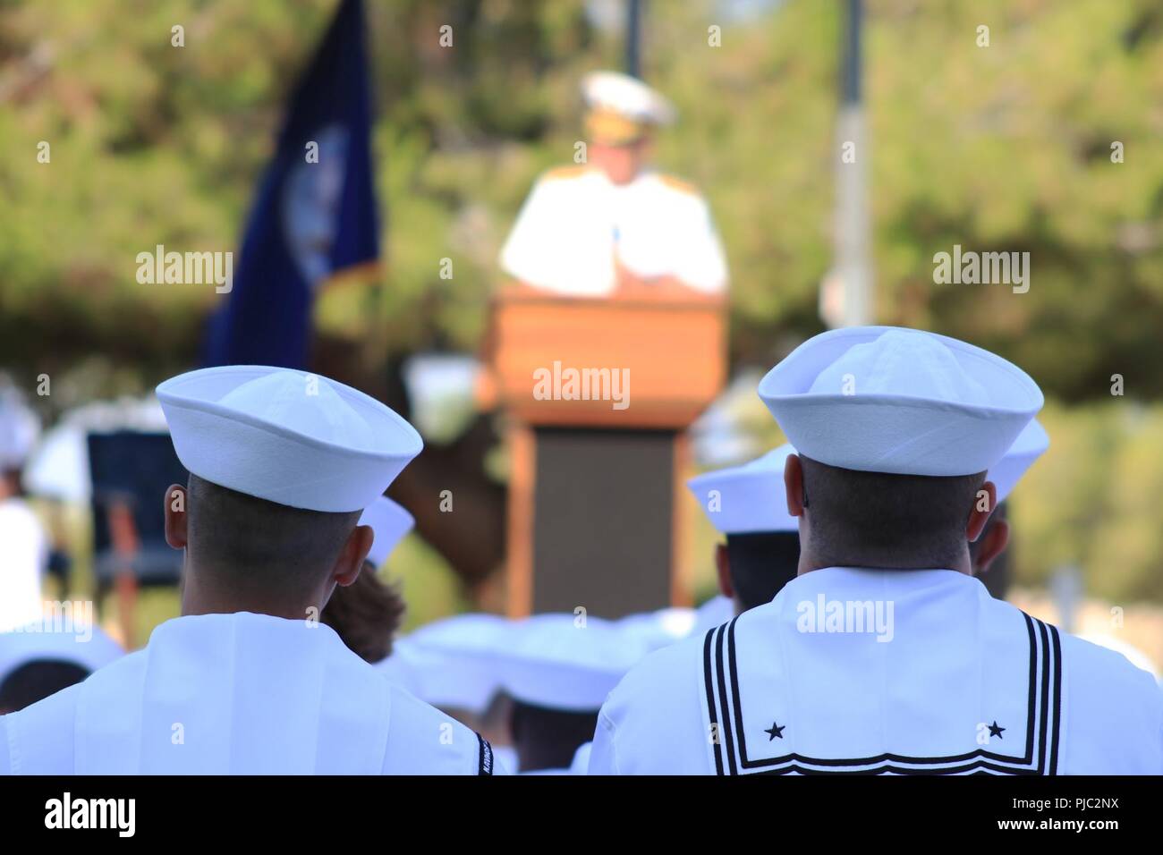 Sailors listen as Vice Adm. Forrest Faison, Navy surgeon general and