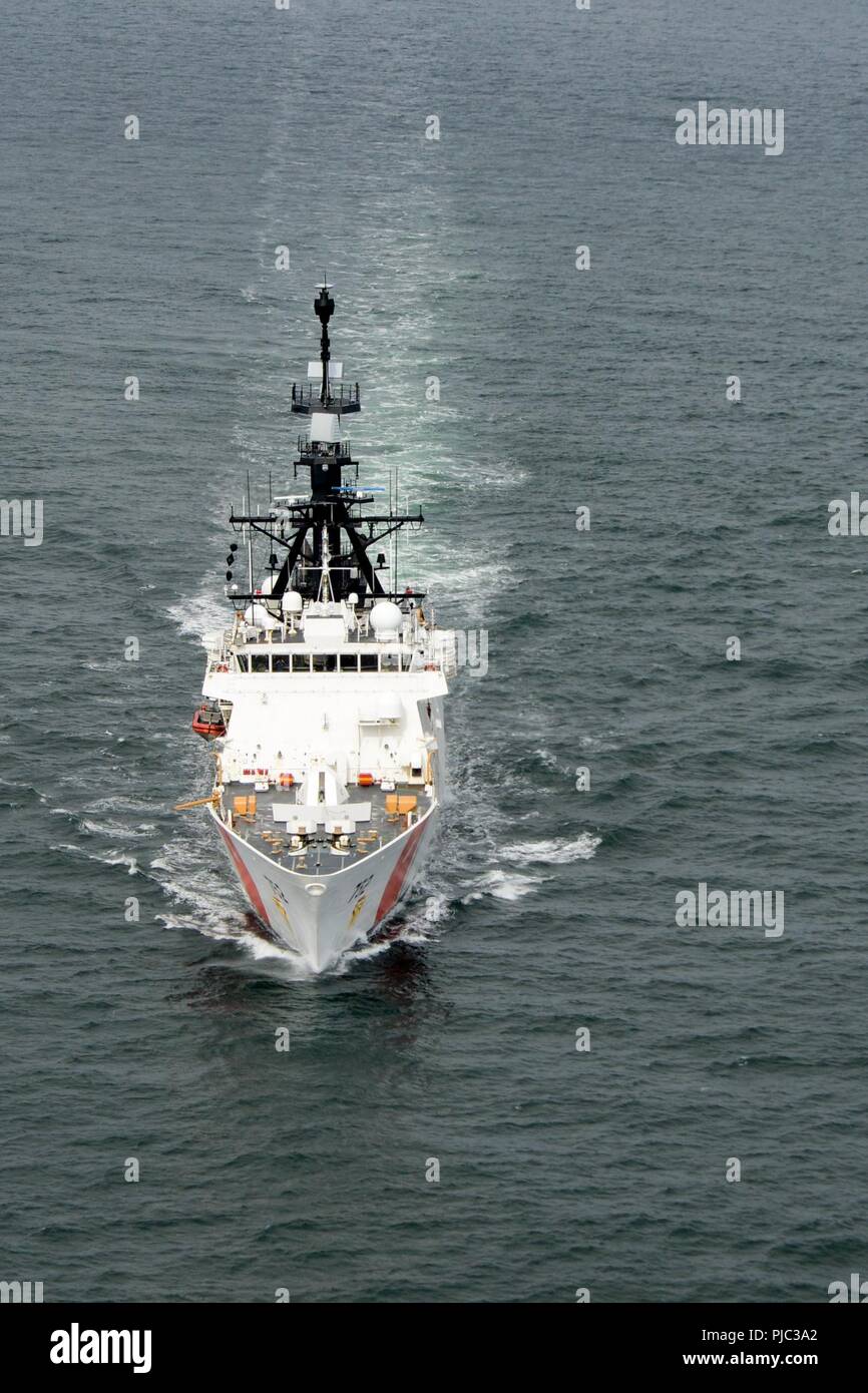 The crew of the Coast Guard Cutter Stratton (WMSL 752) patrols above the Arctic Circle near the Bering Strait in support of Operation Arctic Shield 2018, July 10, 2018. Operation Arctic Shield began in 2009 to support Coast Guard missions in response to increased maritime activity in the Arctic. Coast Guard Stock Photo