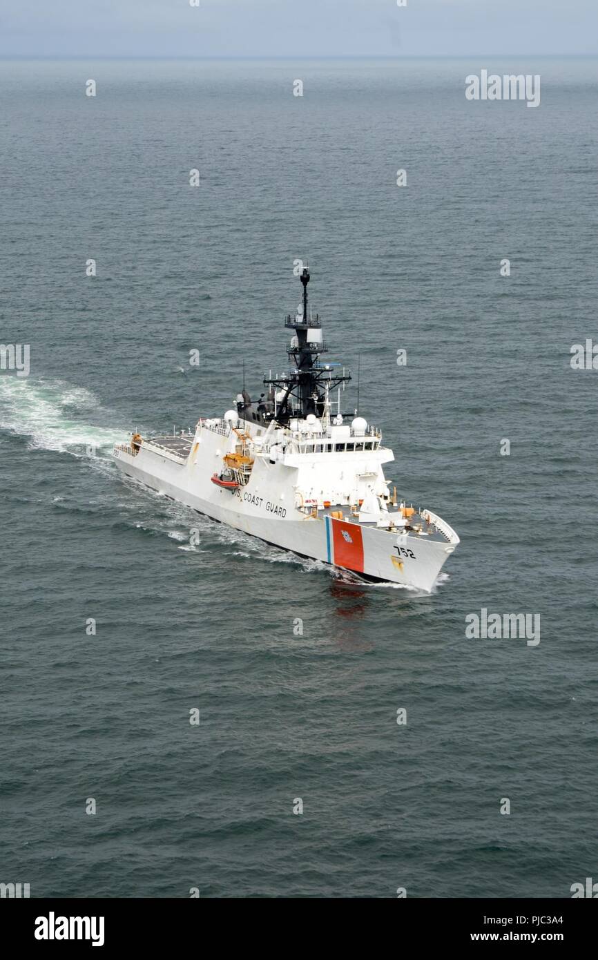 The crew of the Coast Guard Cutter Stratton (WMSL 752) patrols above the Arctic Circle near the Bering Strait in support of Operation Arctic Shield 2018, July 10, 2018. Operation Arctic Shield began in 2009 to support Coast Guard missions in response to increased maritime activity in the Arctic. Coast Guard Stock Photo