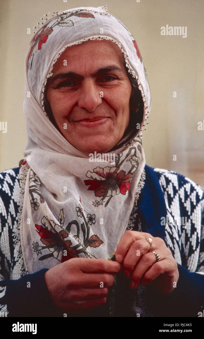 Turkish woman in traditional dress,Uchisar,Turkey Stock Photo