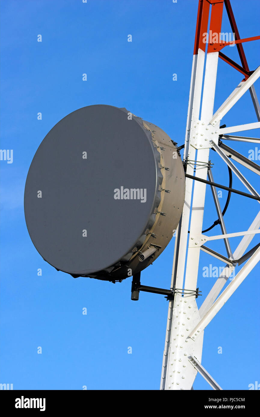 Part of a communications tower with antenna in a mountain Stock Photo