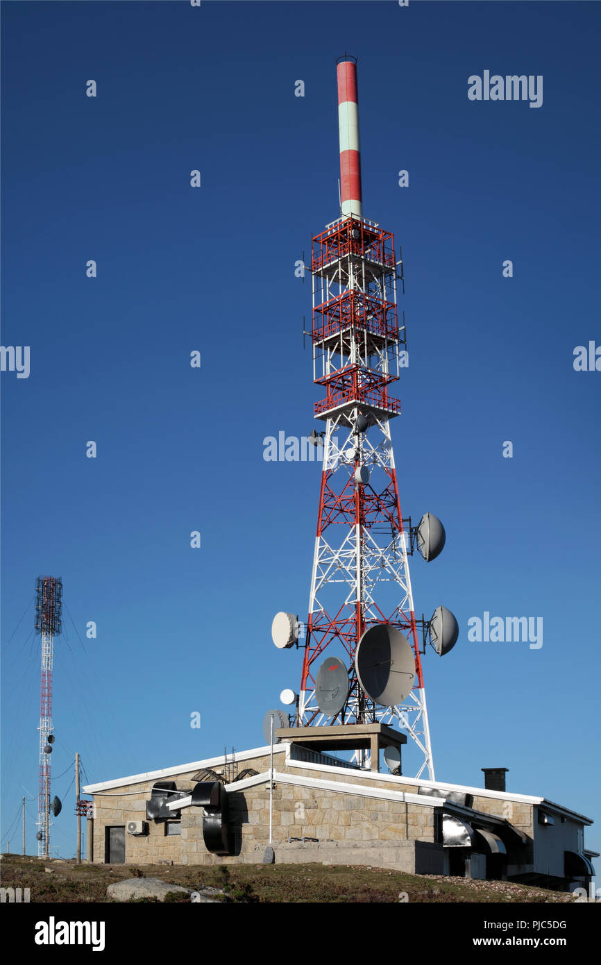 Part of a high mountain communication center seeing one of the red and