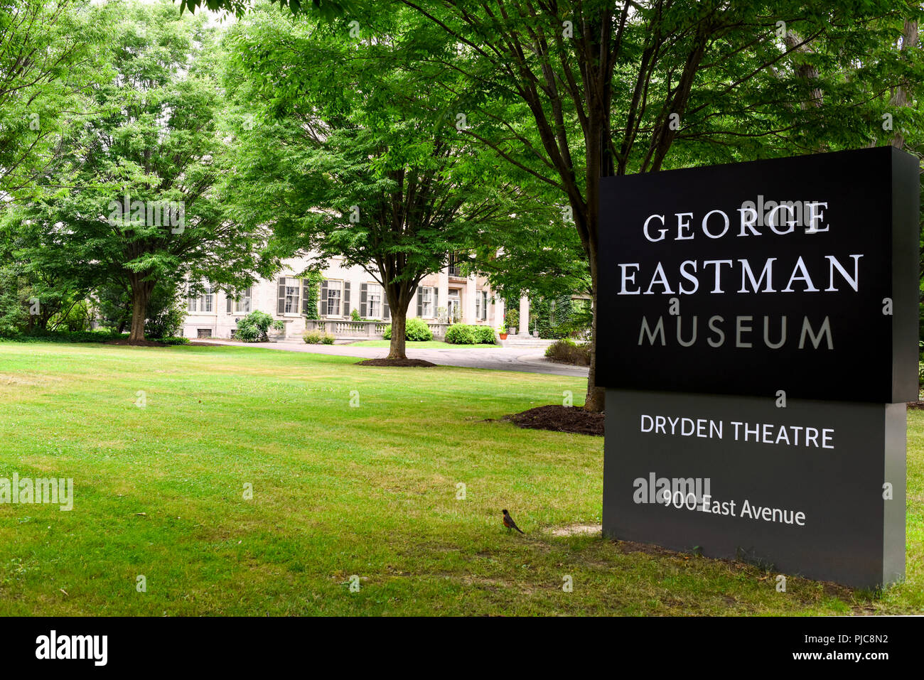The exterior sign at the front entrance of the Eastman House in