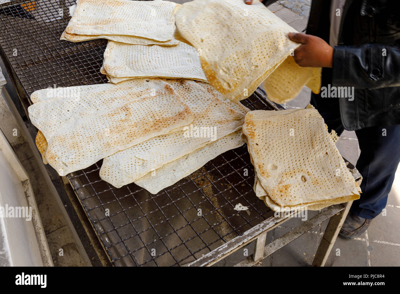 Islamic Republic of Iran. Isfahan, Kashan. Traditional bread. In Farsi