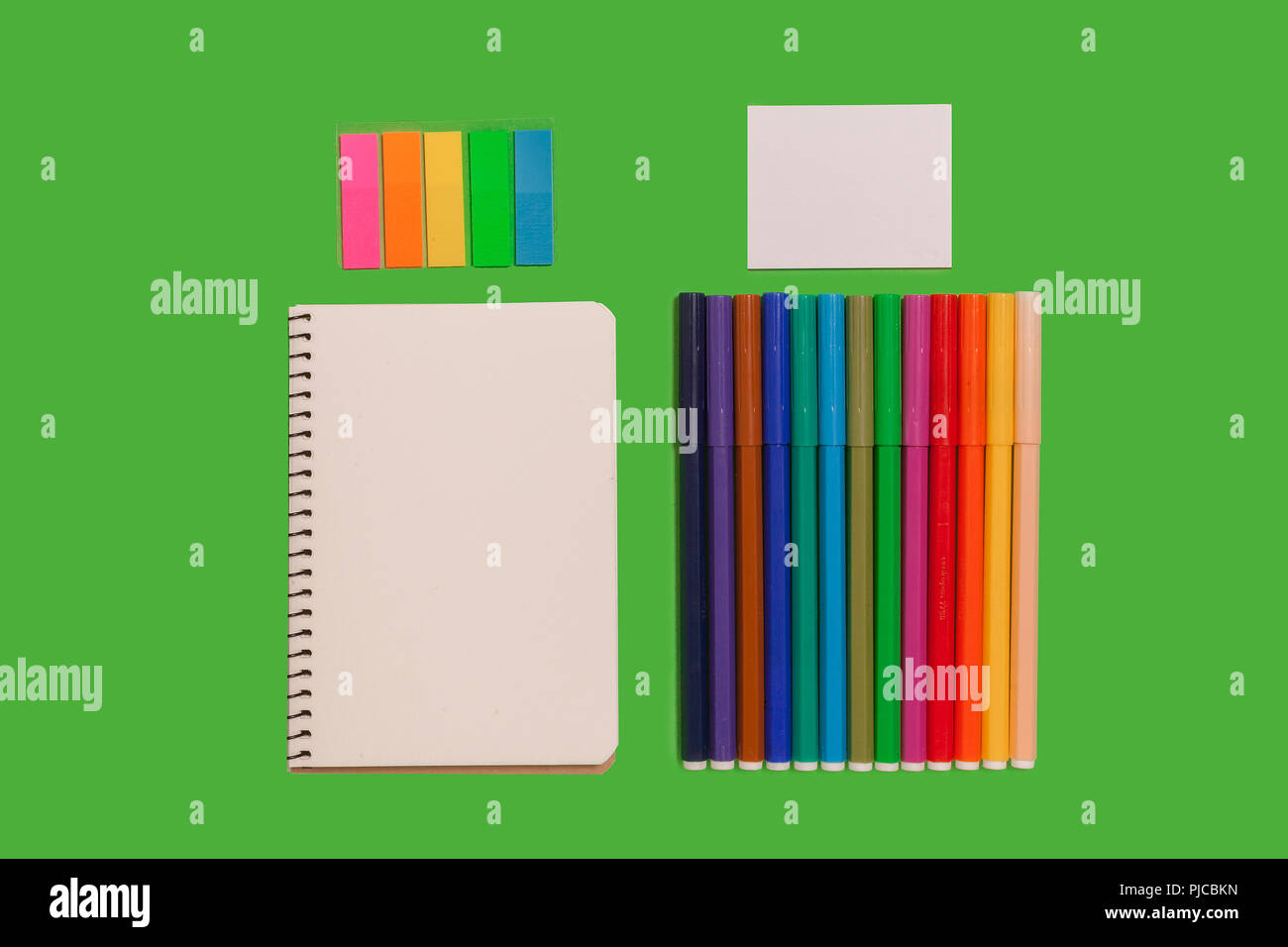 felt pens, notebook and stickers Stock Photo