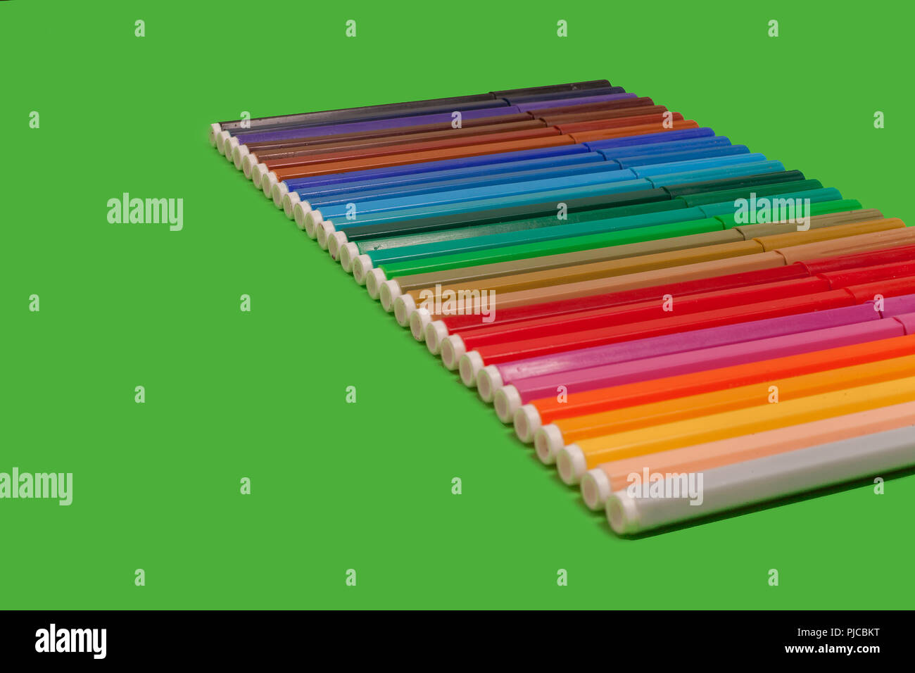row of colorful felt pens Stock Photo