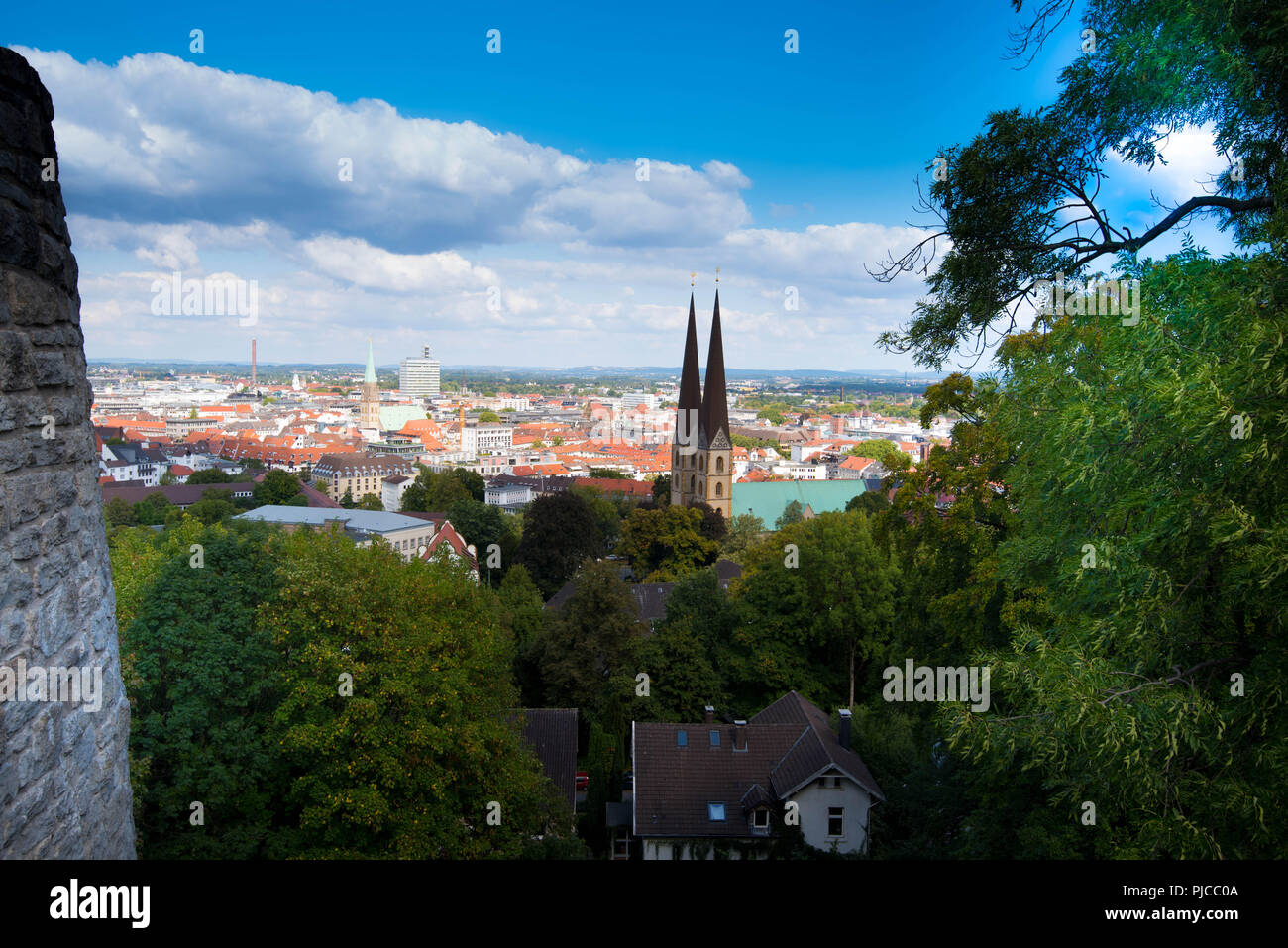 View to the city of Bielefeld in Germany from its castle Stock Photo