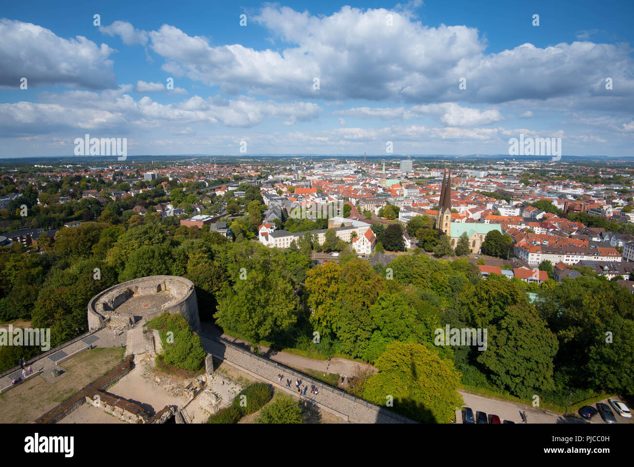 View to the city of Bielefeld in Germany from its castle Stock Photo