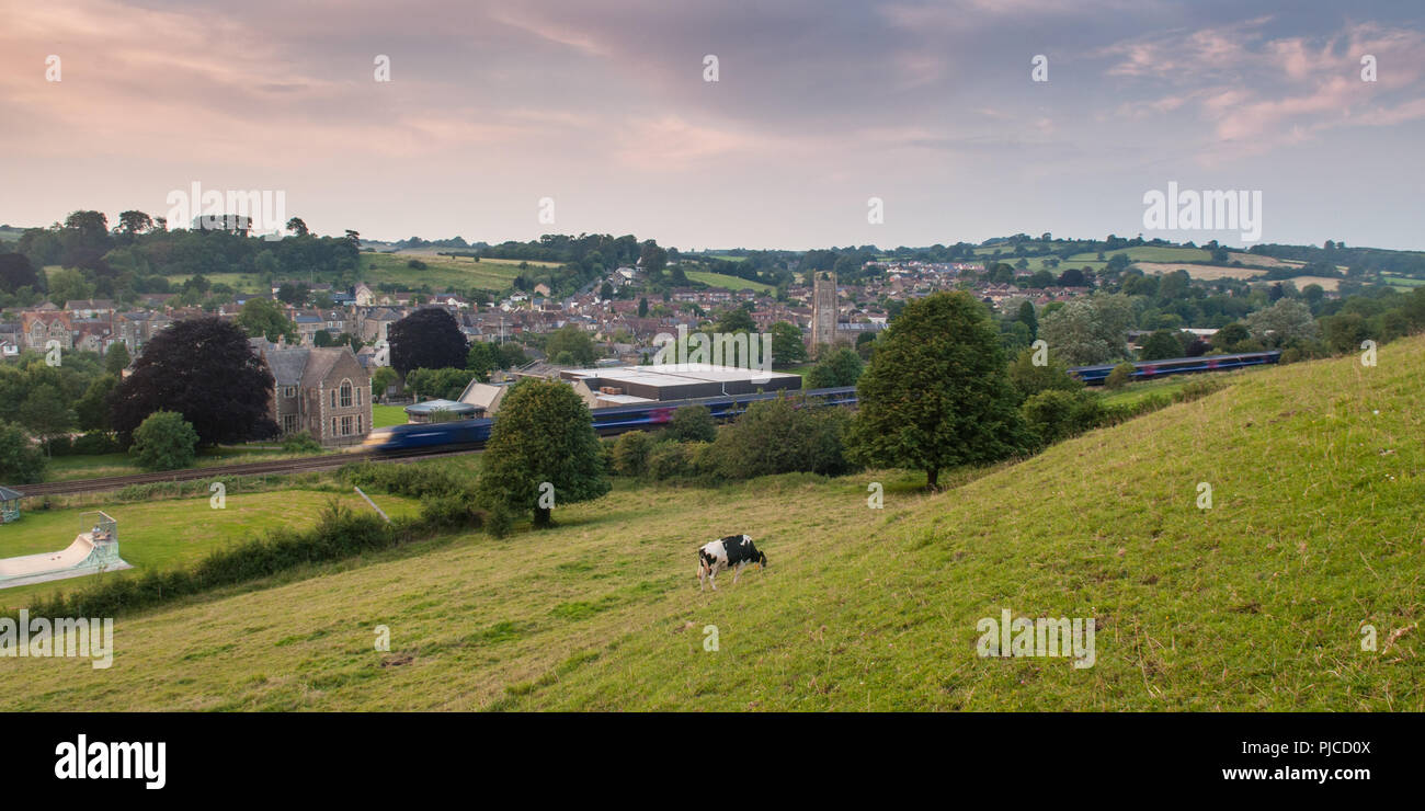 Bruton, England, UK - July 26, 2012: A First Great Western Railway Intercity 125 high speed passenger train speeds through Bruton town in the Somerset Stock Photo