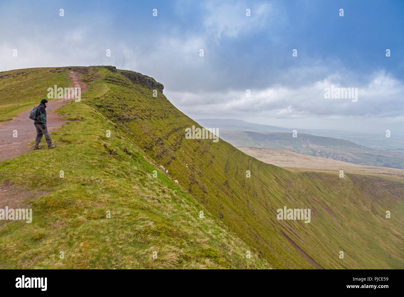 The bands of sandstone on the north face of Corn Du in the Brecon Beacons, Powys, Wales, UK Stock Photo