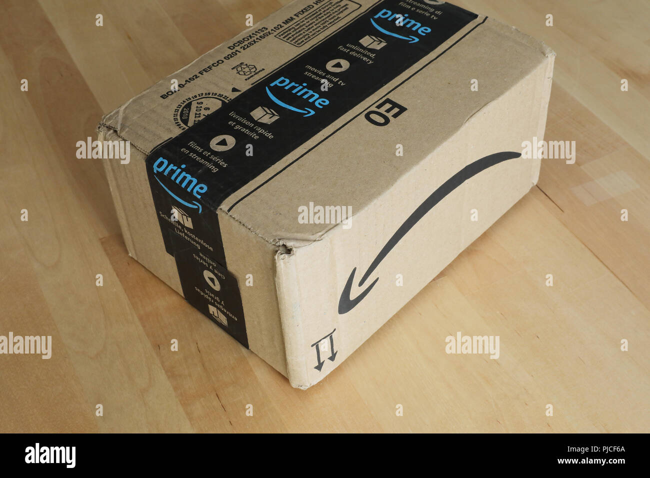 Roquebrune-Cap-Martin, France, September 5, 2018: Amazon Package Box  Cardboard Delivery From Amazon Prime, Close Up View. Amazon Prime Is A Paid  Subsc Stock Photo - Alamy
