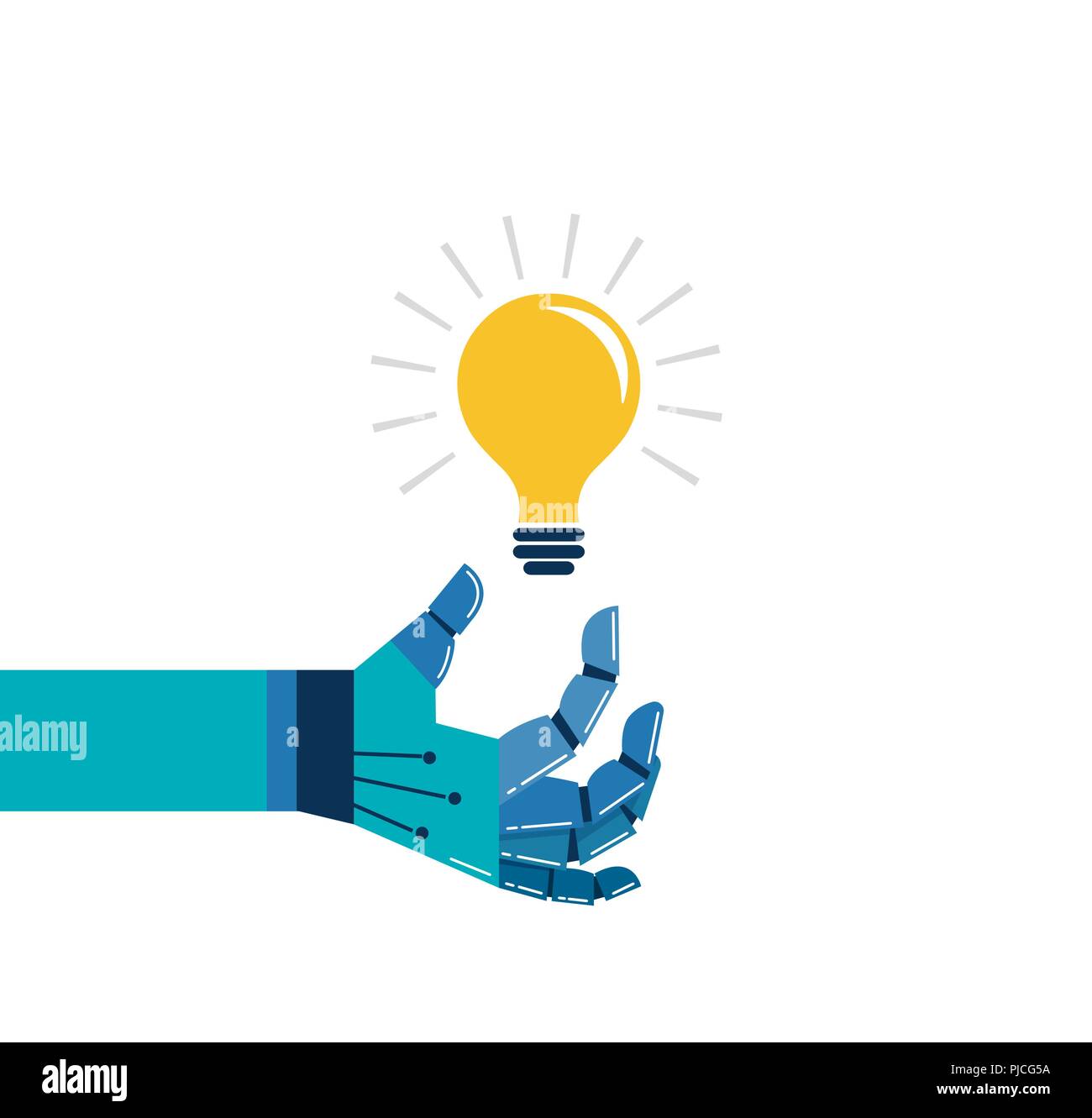 Robotic hand with a light bulb, idea and innovation concept Stock
