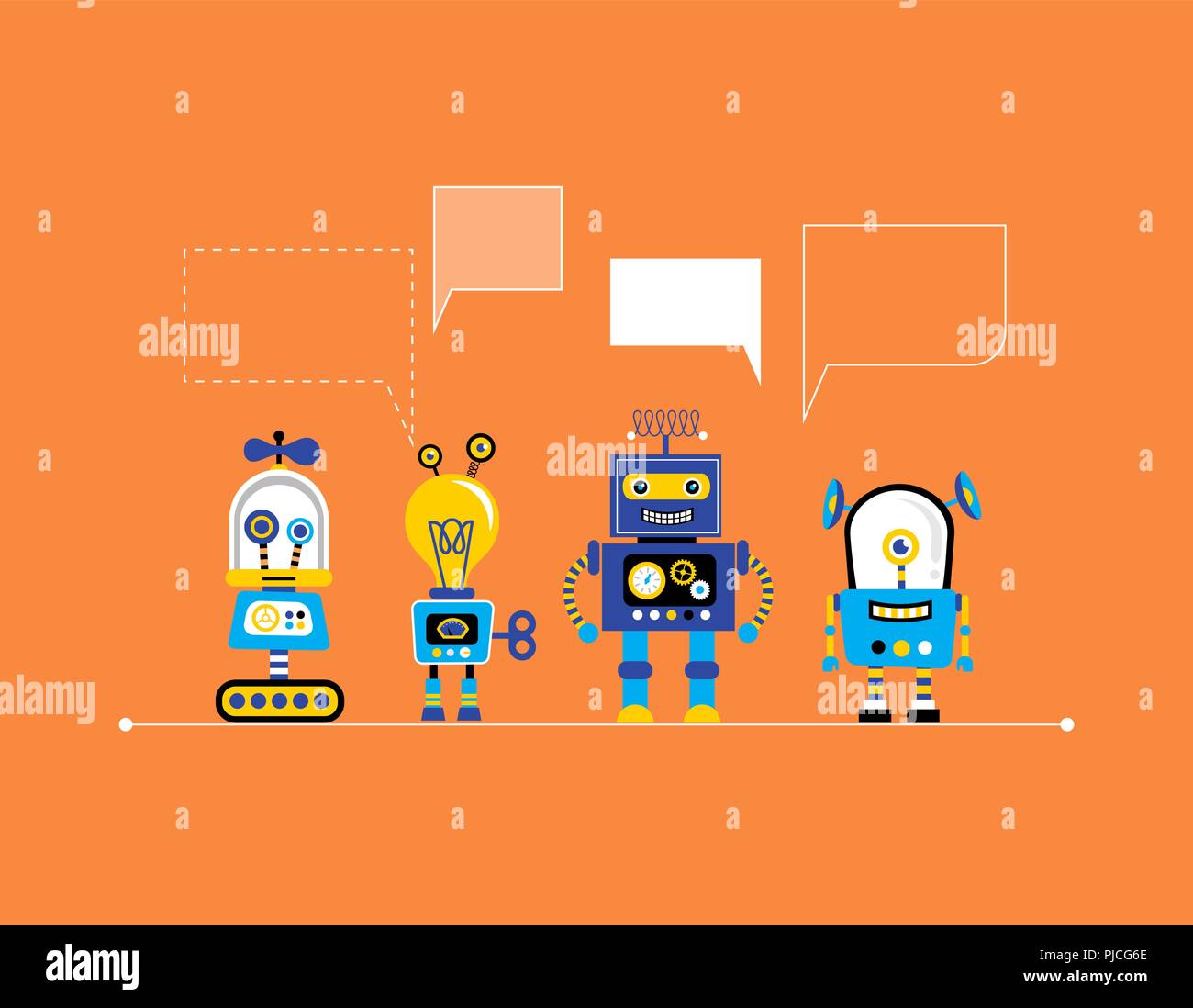 Set of cute vintage robots Stock Vector Image & Art - Alamy