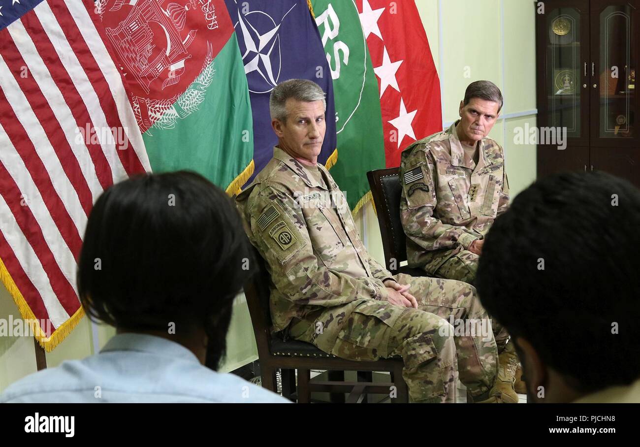KABUL, Afghanistan (July 23, 2018) Gen. John Nicholson, Resolute Support commander, and Gen