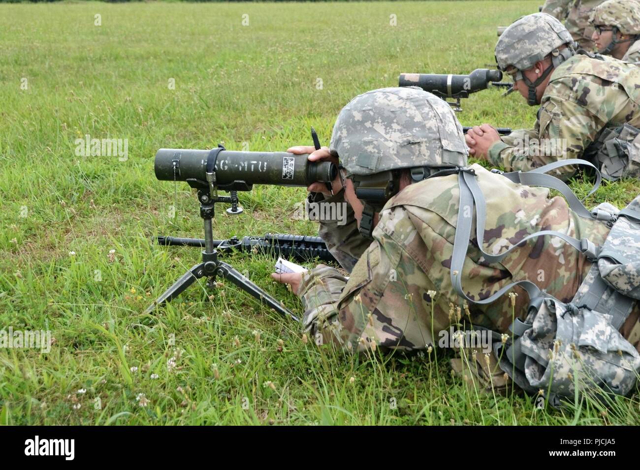 Staff Sgt. Gregory Karli, D Company, 2nd Battalion, 104th Aviation Regiment, 28th Expeditionary Combat Aviation Brigade, 28th Infantry Division looks at his target during the Governor’s Twenty Match held at Fort Indiantown Gap, July 21. Stock Photo