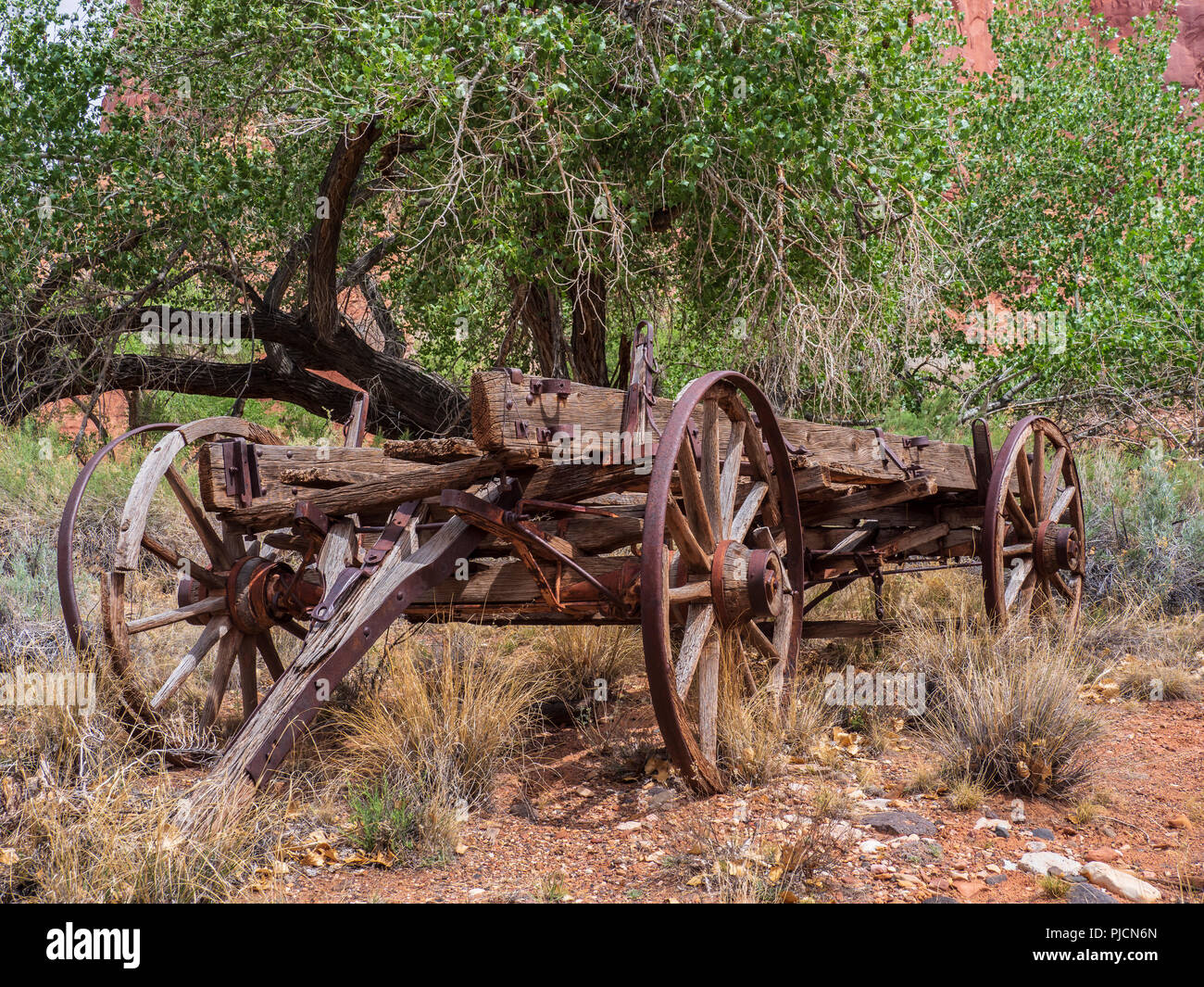 Old wagon near the Fremont River, Fruita, Capitol Reef National Park, Utah Stock Photo Alamy