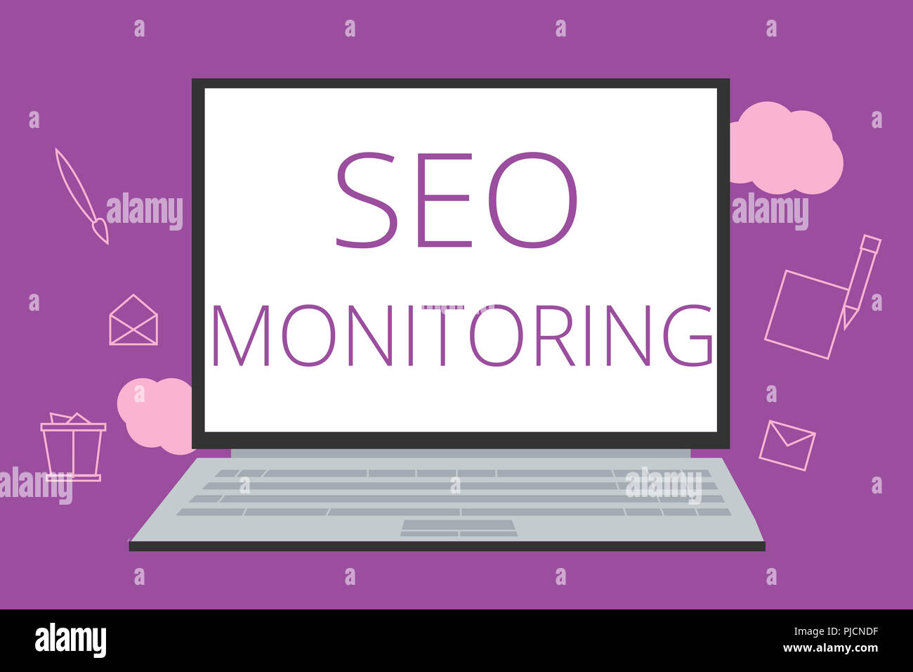 Text sign showing Seo Monitoring. Conceptual photo Tracking the progress of strategy made in the platform. Stock Photo