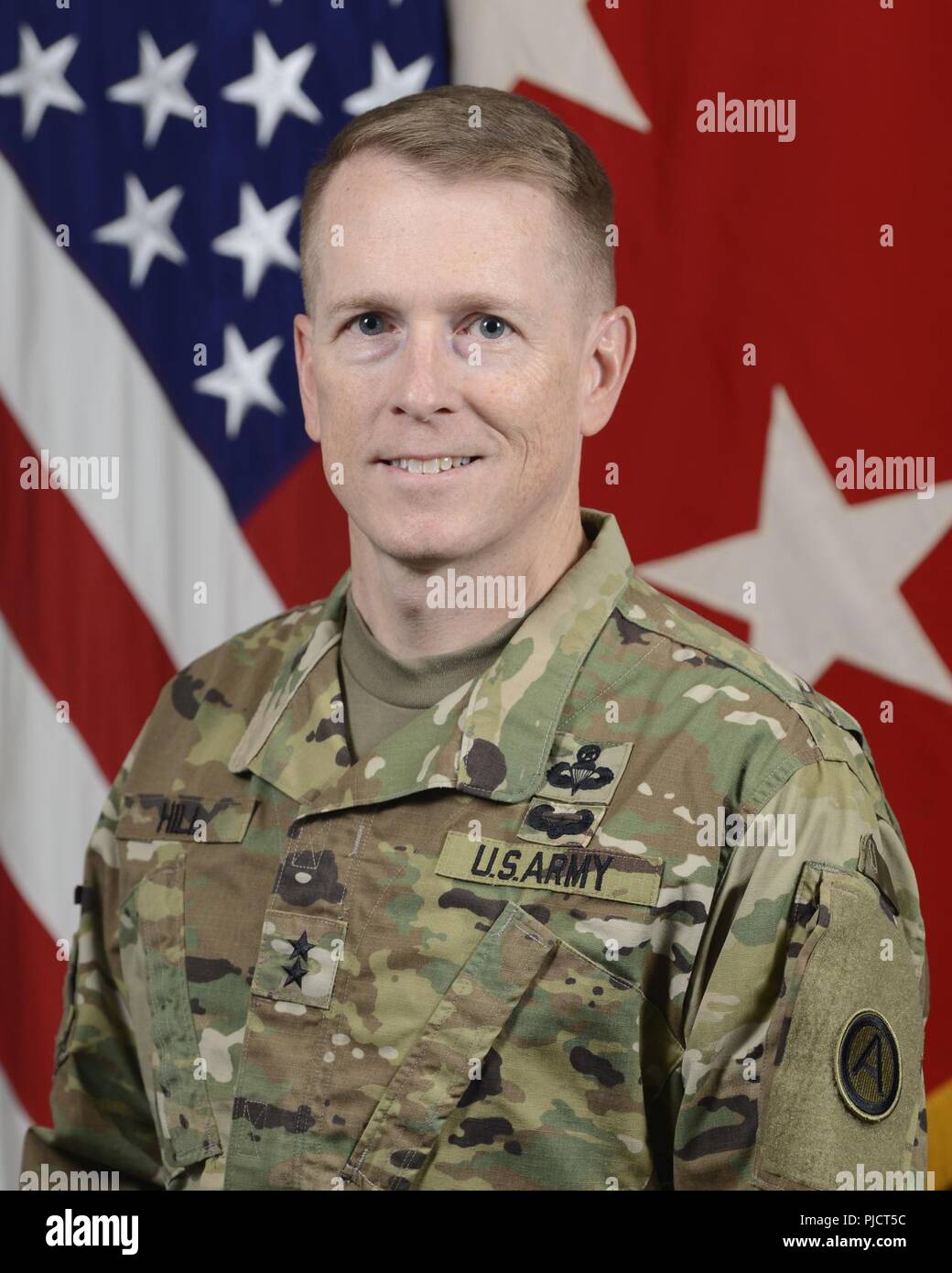 U.S. Army Maj. Gen. David C. Hill, Deputy Commanding General, U.S. Army Central  (USARCENT), poses for a command portrait in the Army portrait studio at the Pentagon in Arlington, Va., July 12, 2018. Stock Photo