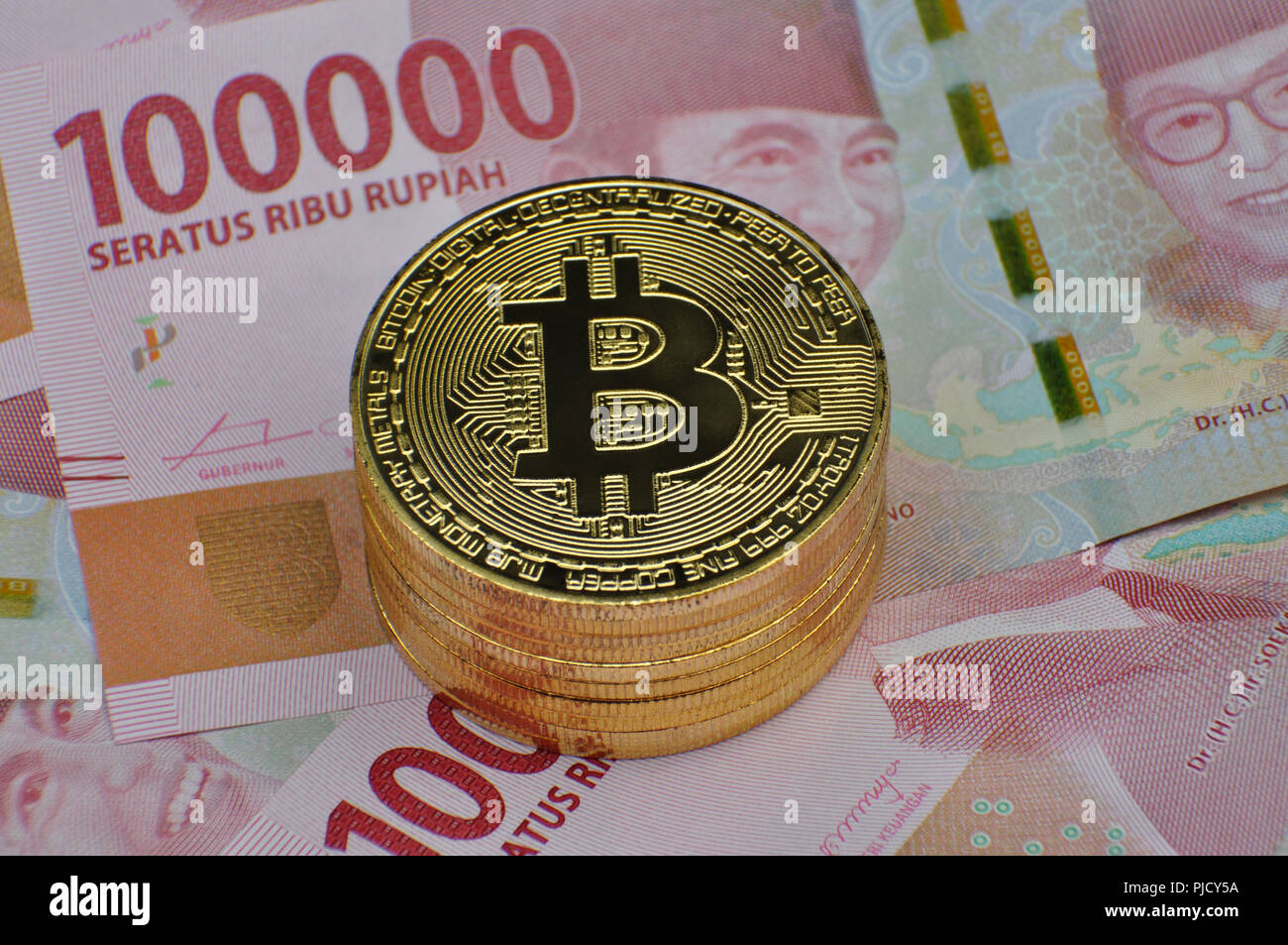 Bitcoin and Indonesia Rupiah Stock Photo