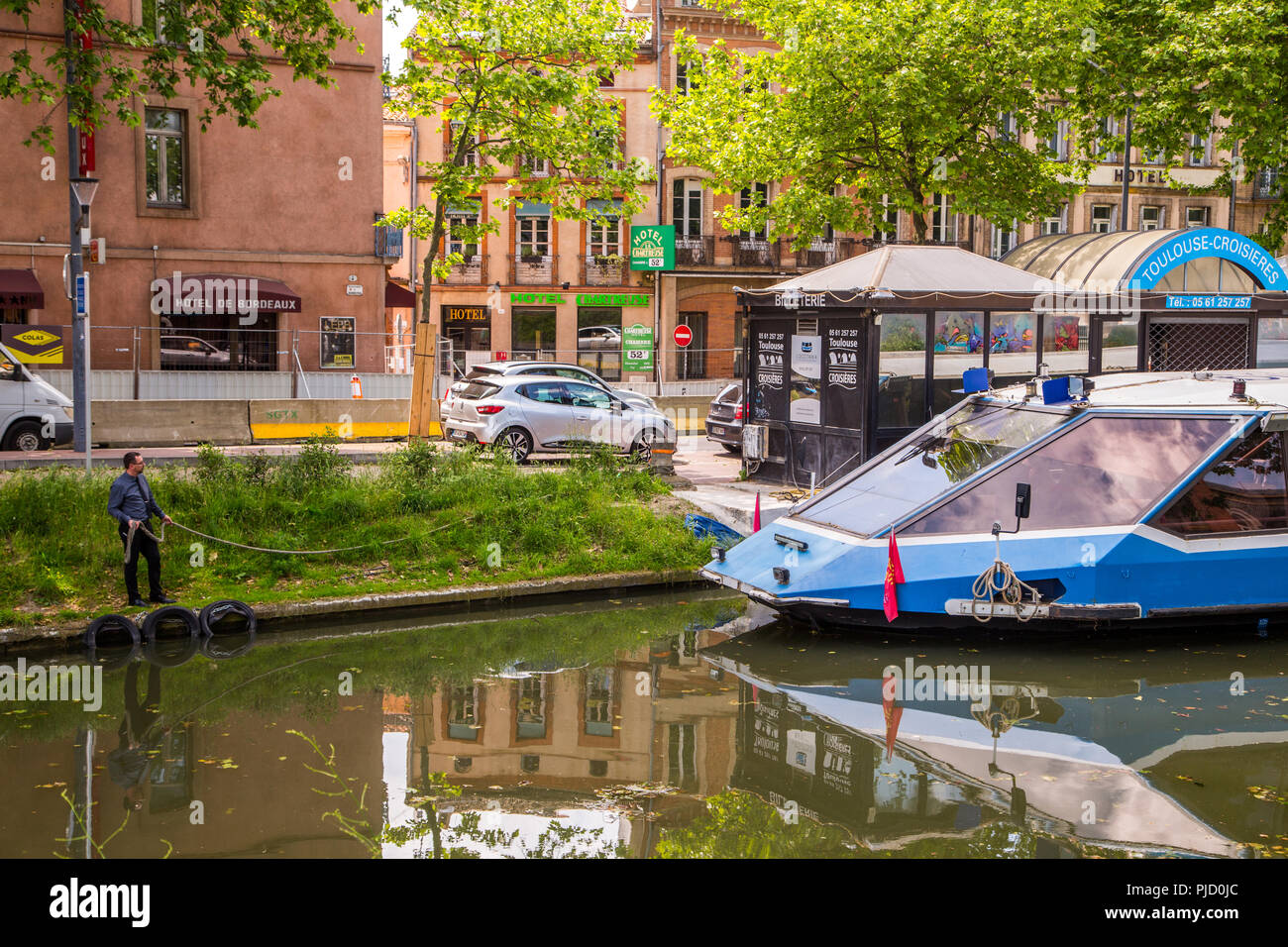 Boat mooring on the Canal du Midi in Toulouse France Stock Photo