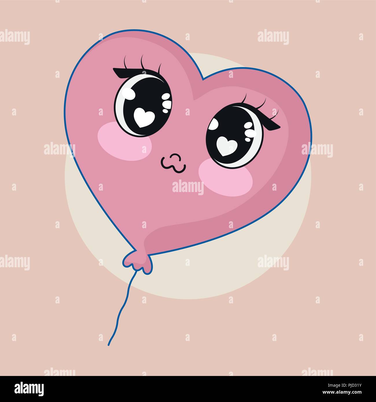 wedding card with heart balloon kawaii character vector illustration ...