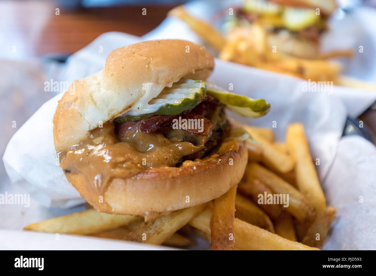 Burger with peanut butter and french fries in US Stock Photo Alamy