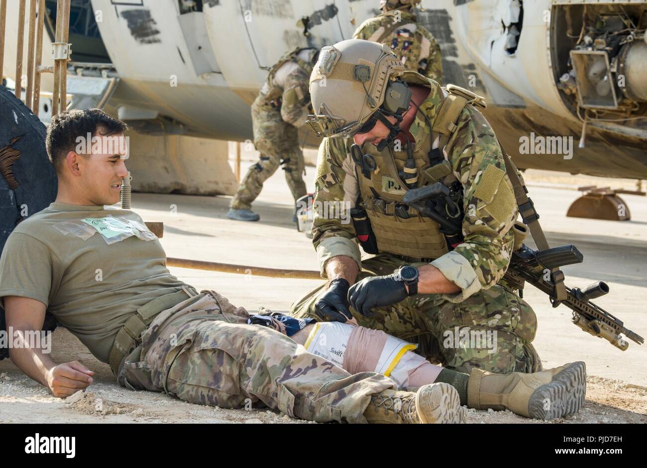 A Battlefield Airman assigned to the 52nd Expeditionary Rescue Squadron ...