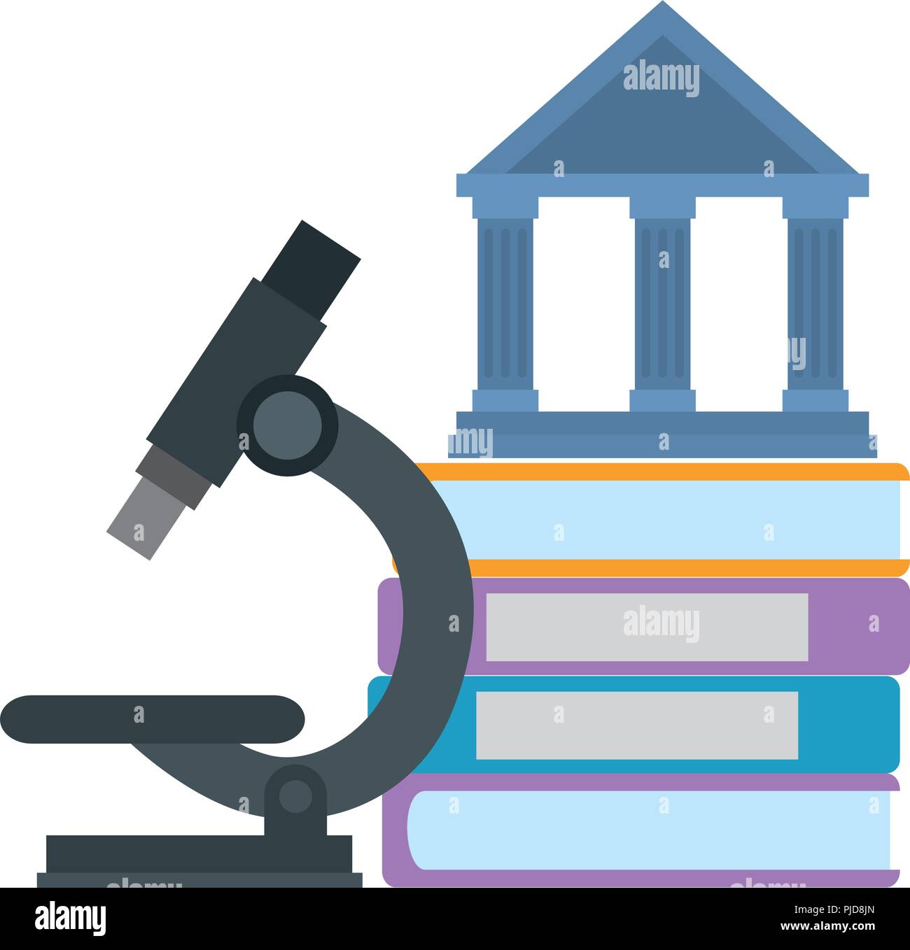 pile text books with microscope and library building Stock Vector Image ...