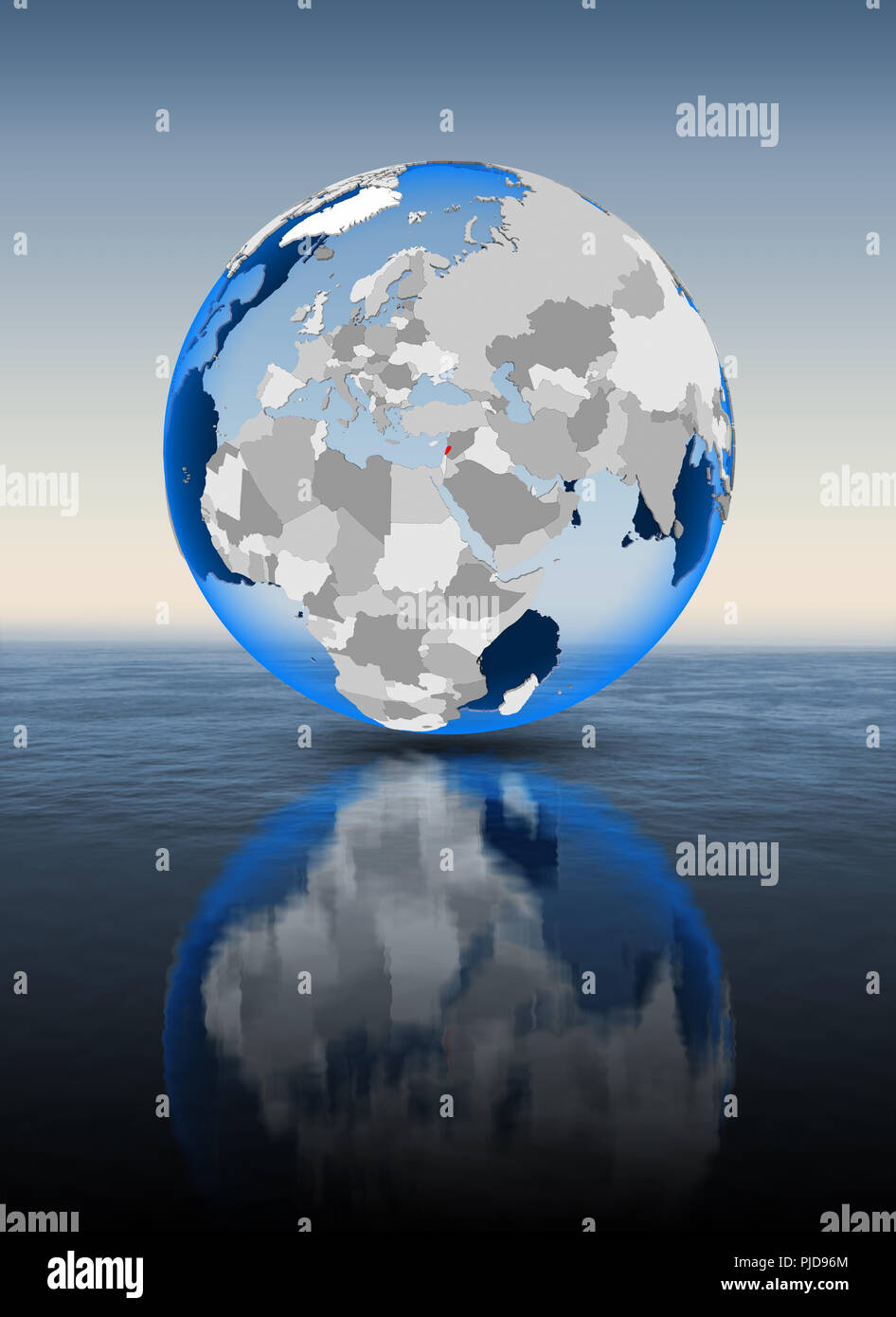 Lebanon In red on globe floating in water. 3D illustration Stock Photo