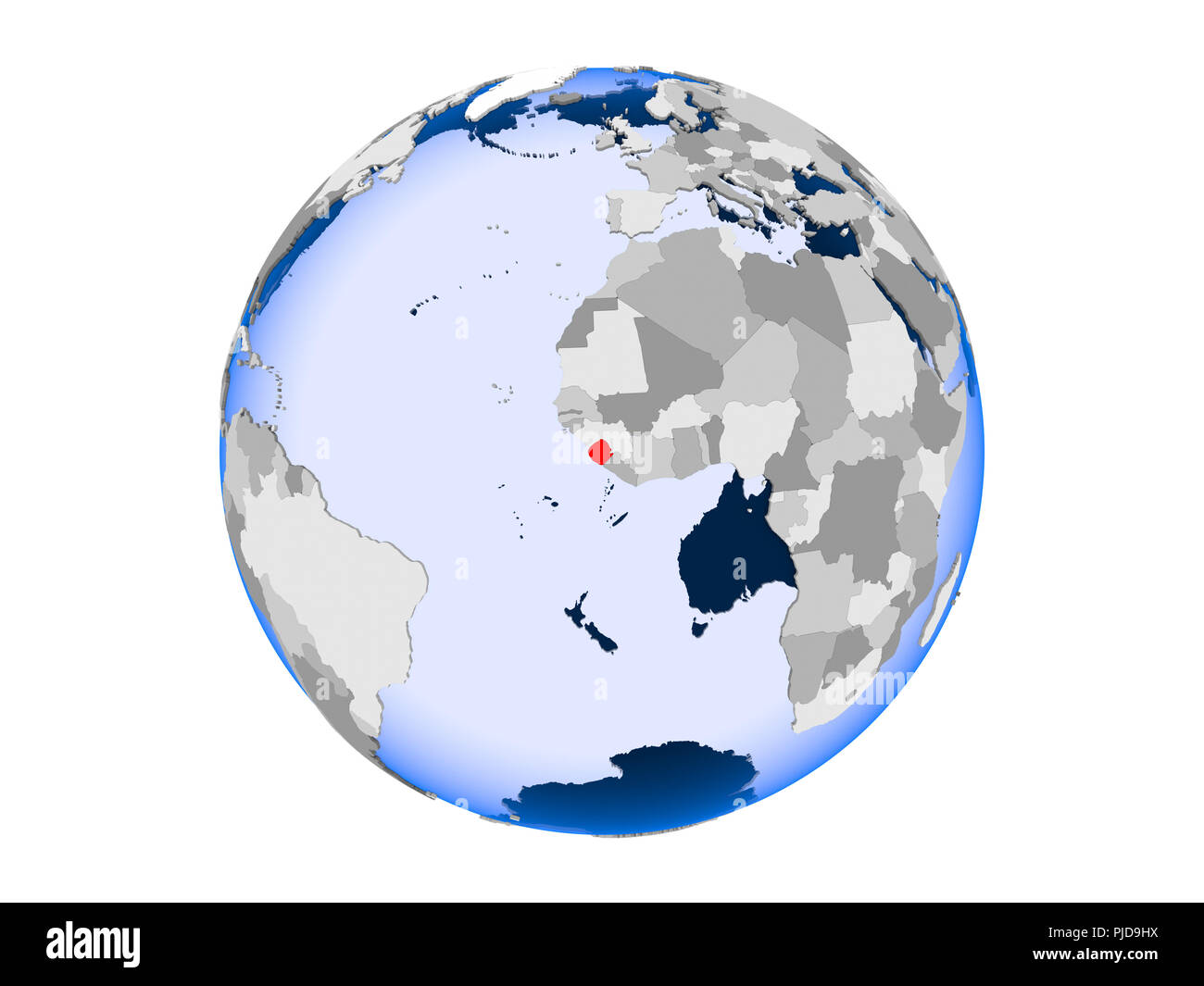 Sierra Leone highlighted in red on political globe with transparent ...