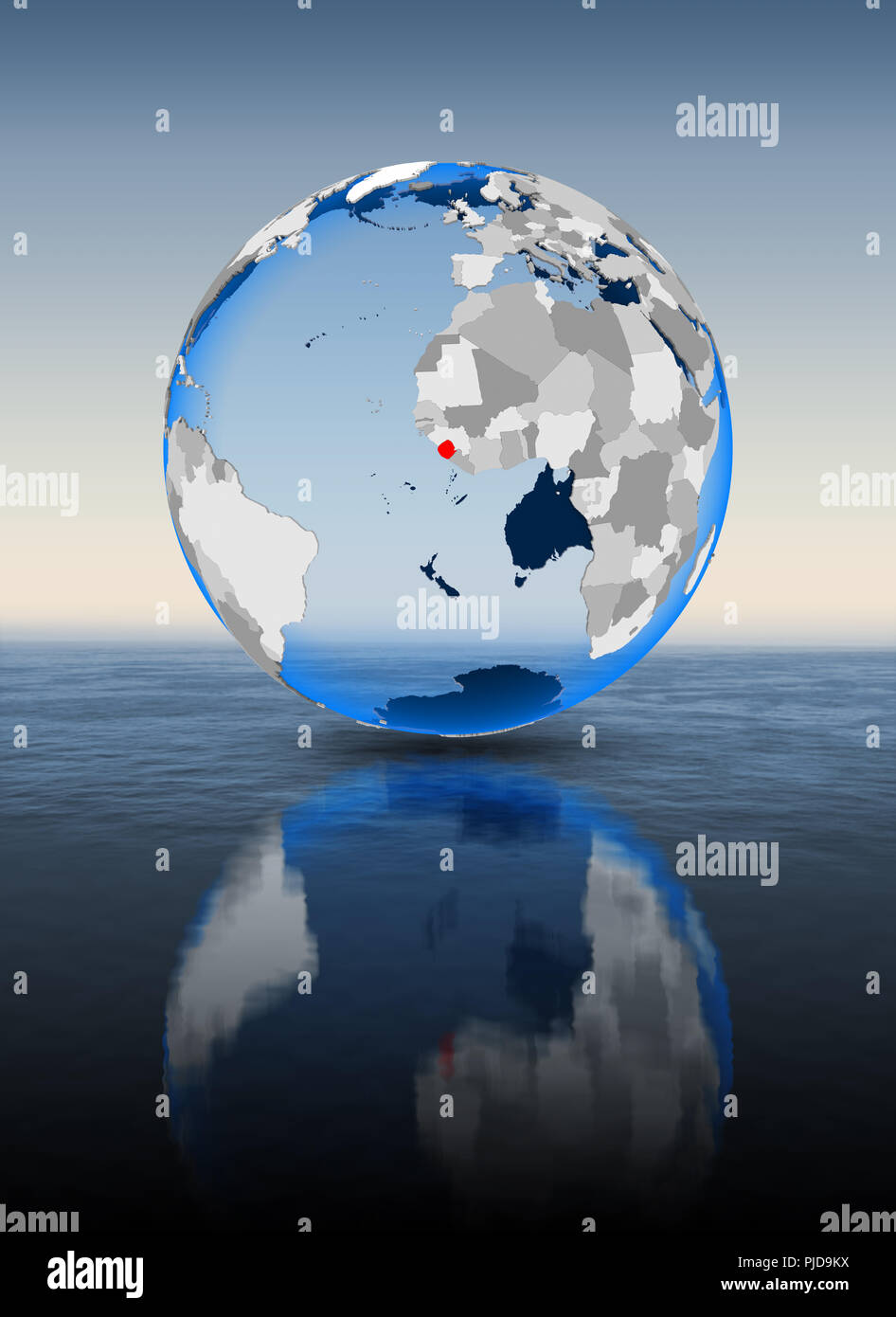 Sierra Leone In red on globe floating in water. 3D illustration Stock ...