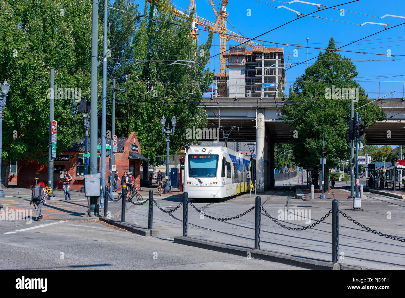 Portland, Oregon Aug 29, 2018 Portland public transportation, MAX Light Rail at Rose Quarter