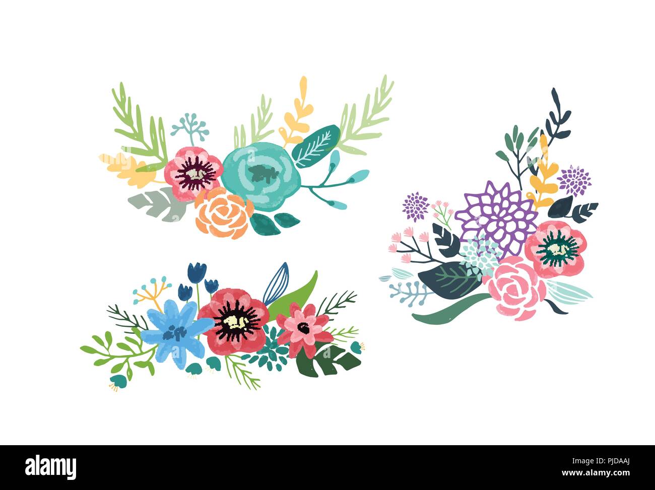 Set of floral bouquet isolated on white background Stock Vector Image ...