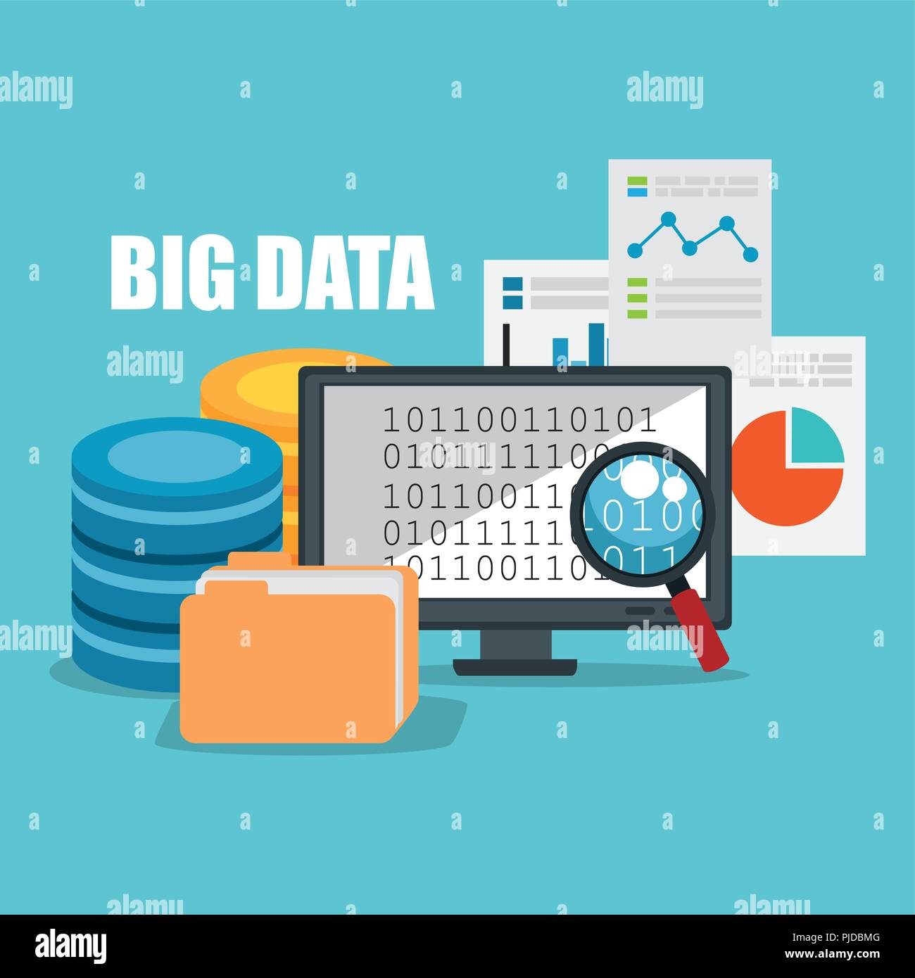 desktop computer with big data icons vector illustration design Stock ...