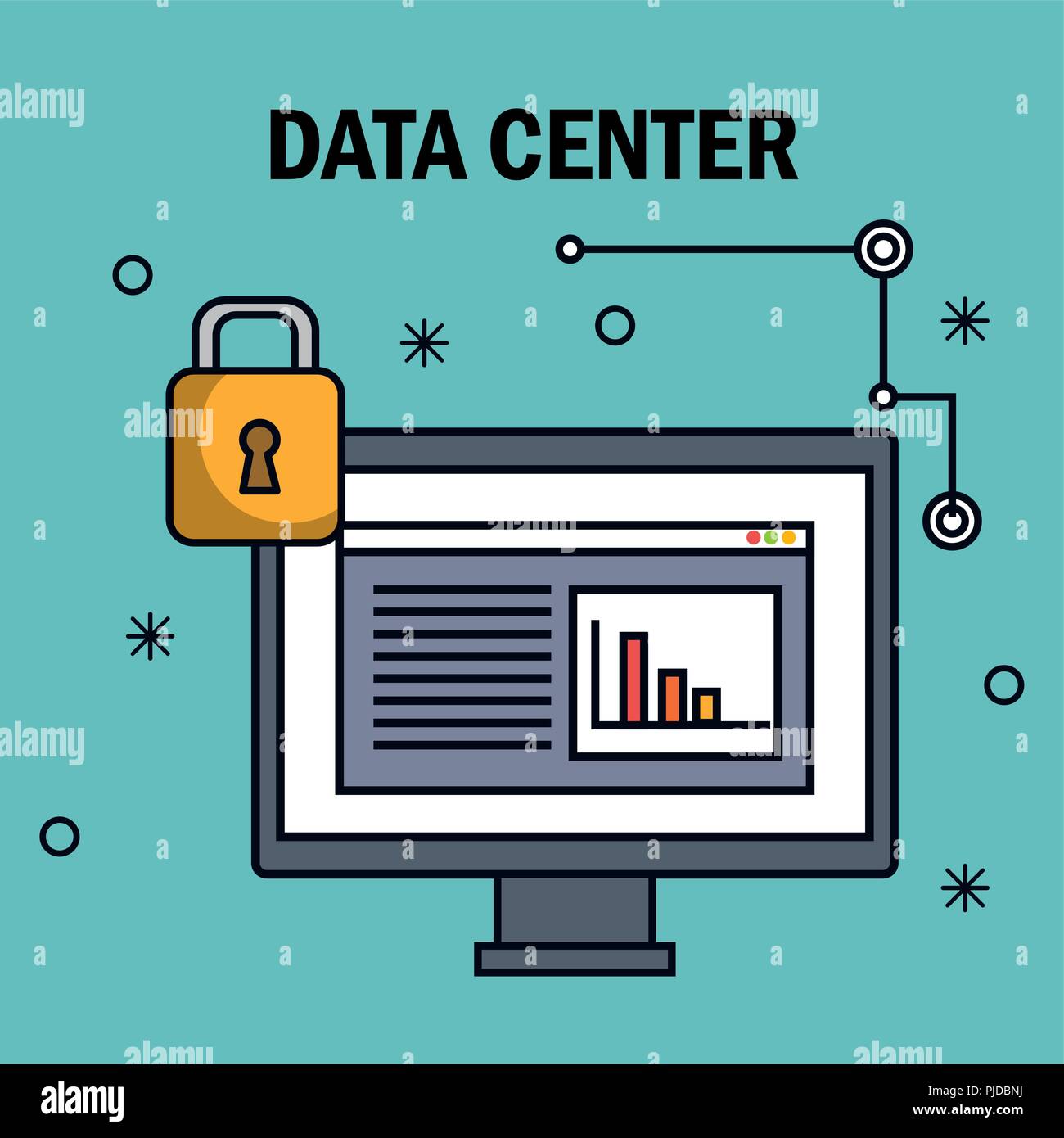desktop computer with data center icons vector illustration design ...