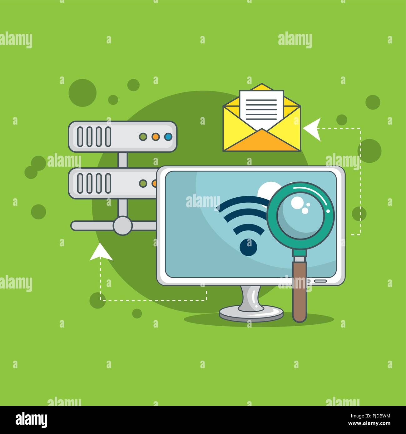 desktop computer with data center icons vector illustration design ...