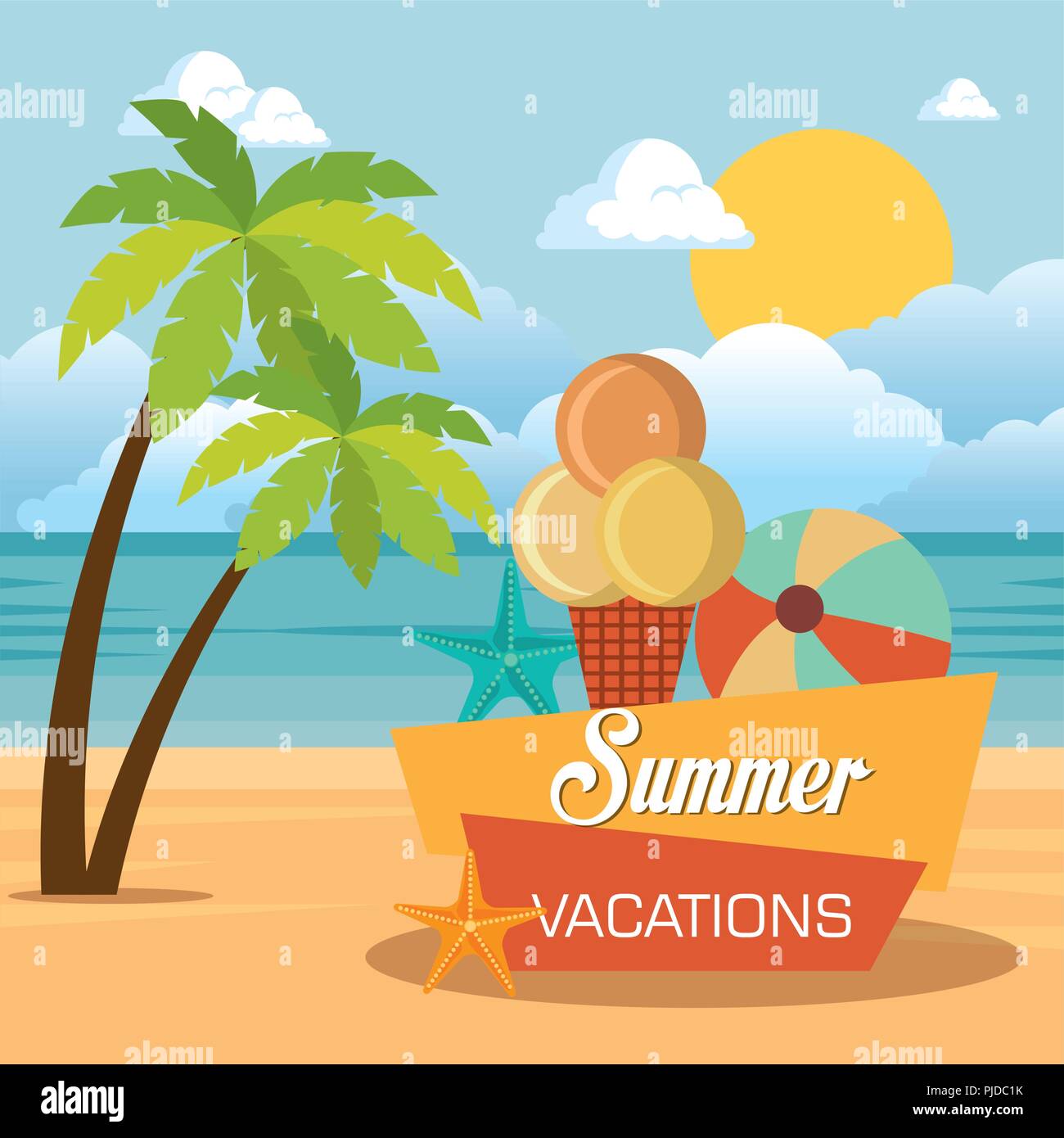 summer vacations beach with icons vector illustration design Stock ...