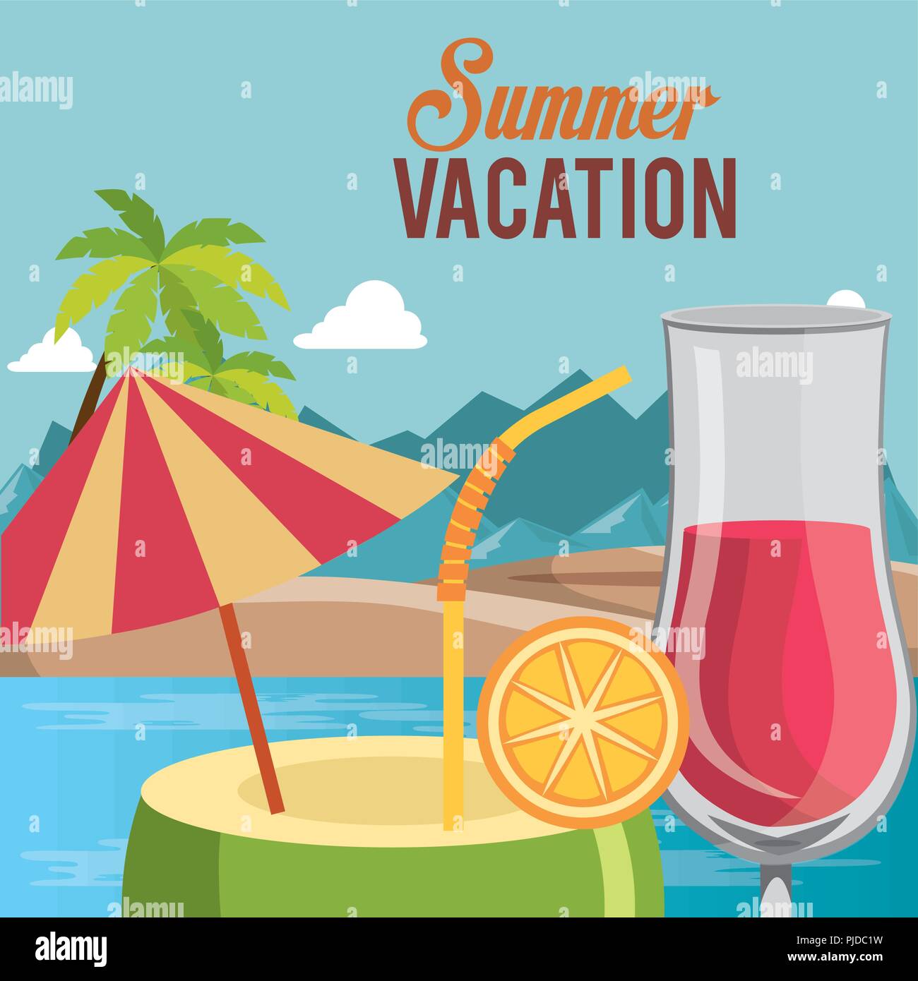 summer vacations beach with icons vector illustration design Stock ...