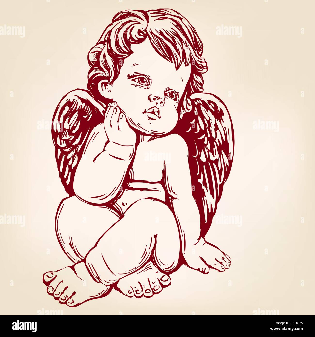 Baby Drawing Guardian Angel  Cherub Black And White HD Png Download   Transparent Png Image  PNGitem