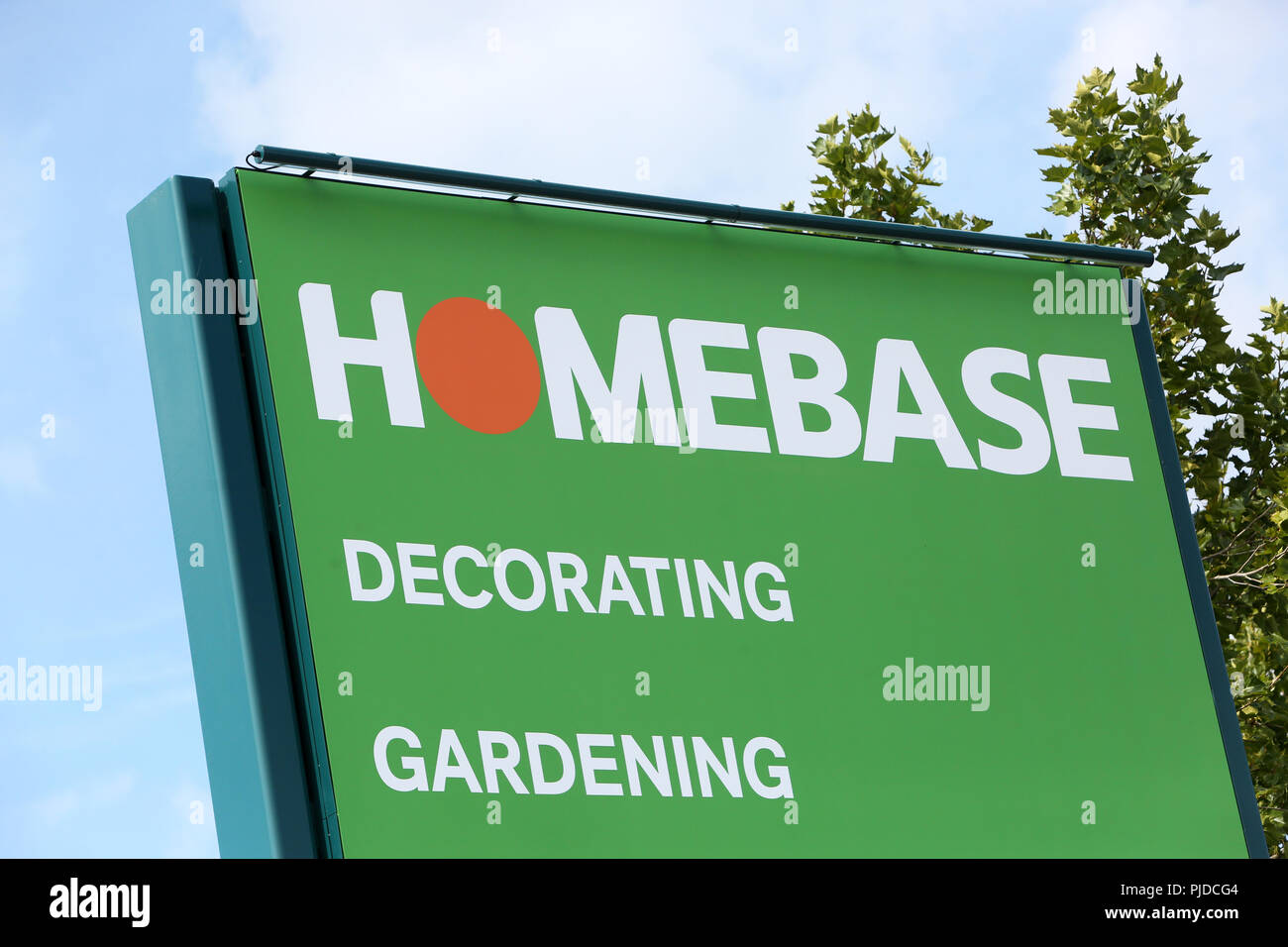Homebase DIY Store in Chichester, West Sussex, UK. This site was a Homebase, then a Bunnings, now it's a Homebase again. Stock Photo